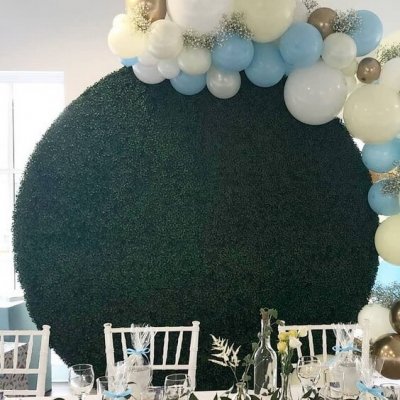 Round Greenery wall with balloons cascade